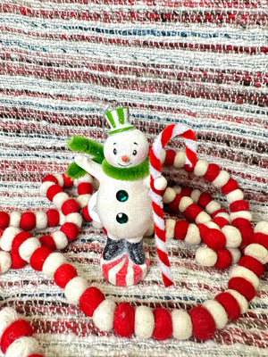 4.5" RESIN PEPPERMINT SNOWMAN ORNAMENT