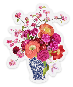 
            
                Load image into Gallery viewer, Clear Bouquet in Blue and White Vase Sticker, 2.7inx3.25 in.
            
        