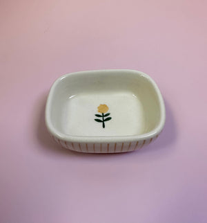 
            
                Load image into Gallery viewer, Hand-Painted Stoneware Dish w/ Stripes &amp;amp; Flower
            
        