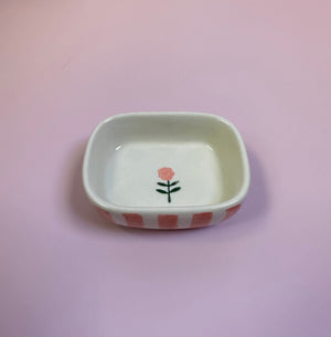 
            
                Load image into Gallery viewer, Hand-Painted Stoneware Dish w/ Stripes &amp;amp; Flower
            
        
