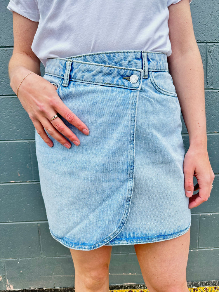 Short Wrap Denim Skirt